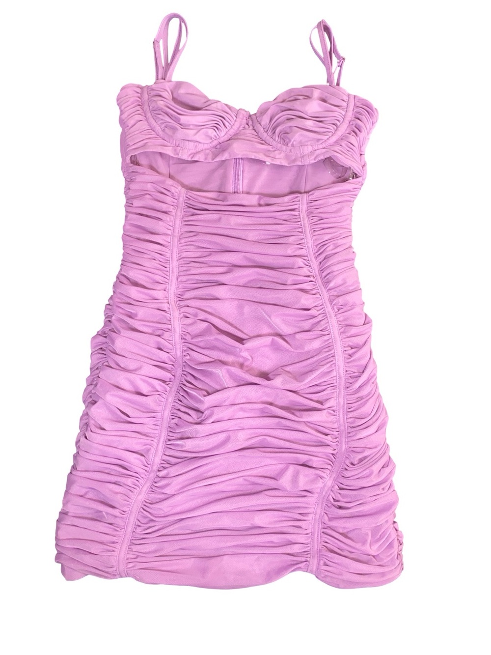 Mistress Rocks 'Lovers' Lilac Cutout Ruched Mesh Mini Dress - Pastel Purple - Picture 2 of 6
